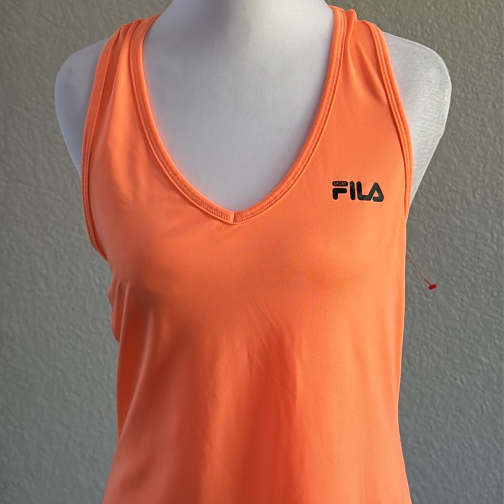 New Fila Orange Fitted Razorback Tank Top Large - Picture 4 of 6